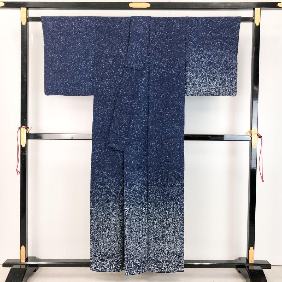 付下げ 藍染 叩き染 藍色 縮緬 K-4527