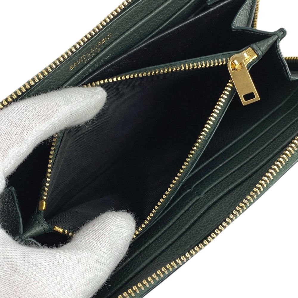□美品□ サンローラン 長財布 ラウンド ジップ レザー GP グリーン  