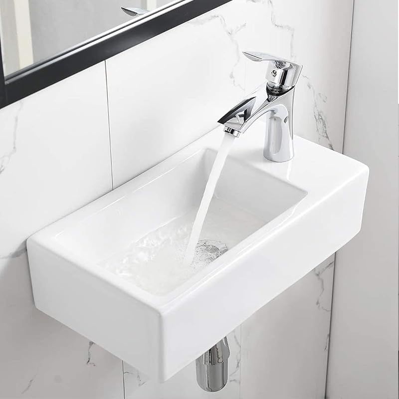 壁排水セット付き ミニ 手洗い器 壁掛け 手洗器 コンパクト 小型洗面ボウル 洗面ボール おしゃれ 洗面台 手洗いボウル 壁付け型 陶器 375*190*95mm 右 1