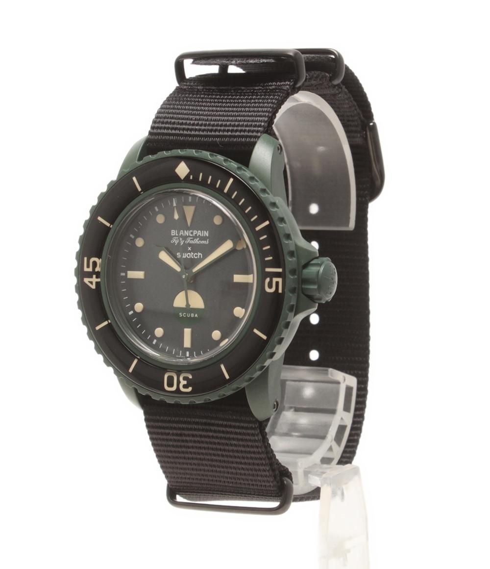 ブランパン スウォッチ 腕時計 GREEN ABYSS SO35G100 自動巻き ブラック レディース Blancpain Swatch