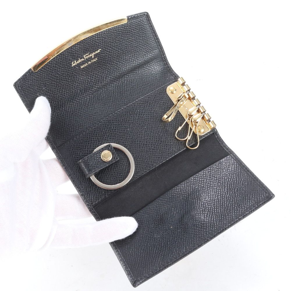 未使用 Ferragamo フェラガモ キーリング レザー 革 ブラック 現行 Salvatore Ferragamo フェラガモ FERRAGAMO キーリング