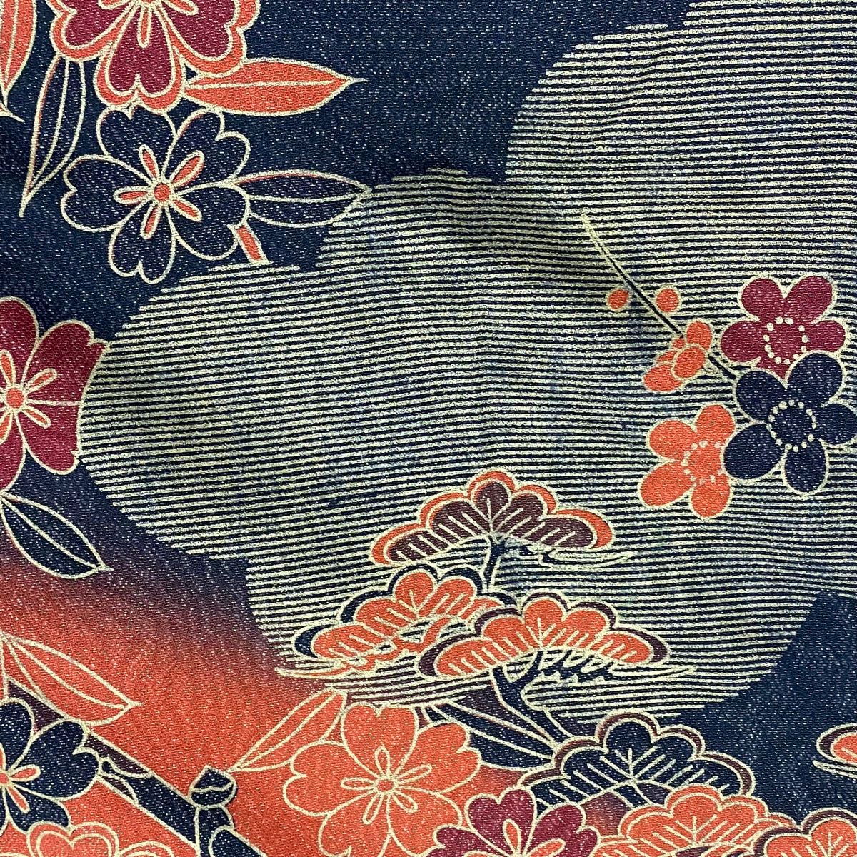 振袖 身丈156cm 裄丈63.5cm S 袷 御所車 菊 金糸 銀通し 朱色 正絹  