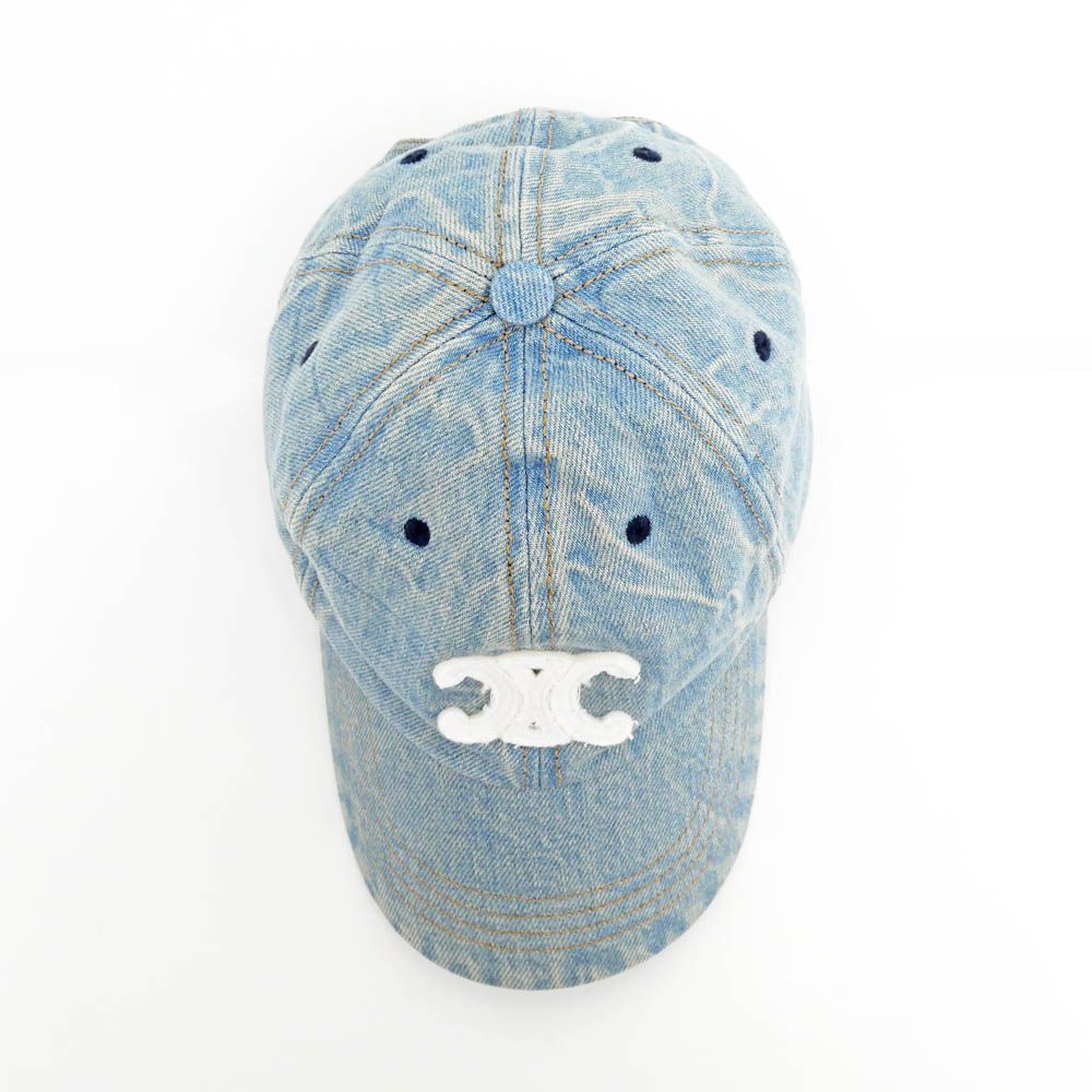 週末値下げ！CELINE トリオンフモノグラムキャップ ホワイト/ブルー限定品 週末値下げ！CELINE トリオンフモノグラムキャップ ホワイト/ブルー