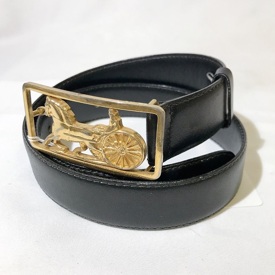 CELINE ブラックレザーベルト ゴールドバックル CELINE ブラックレザーベルト ゴールドバックル85