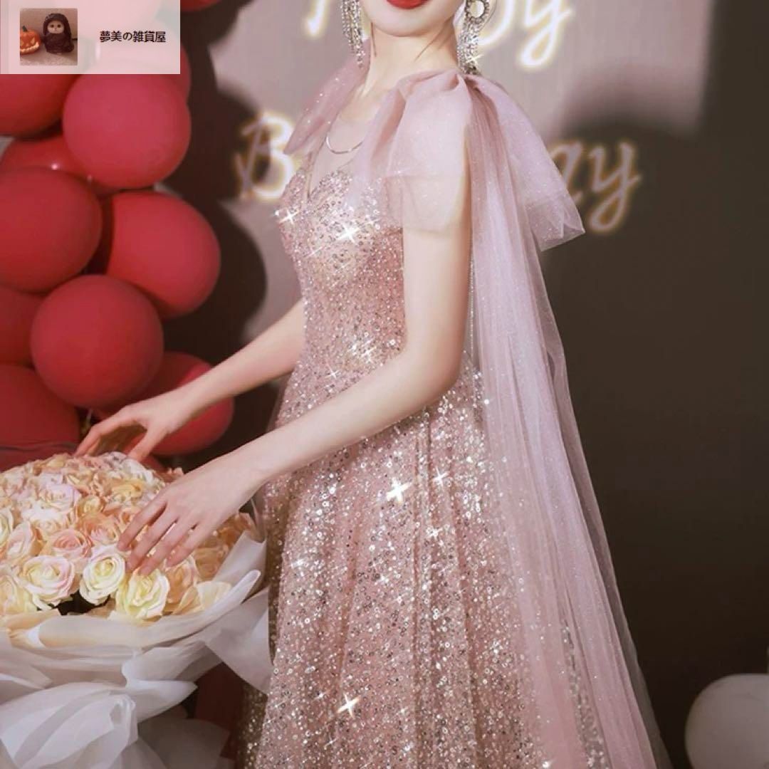 ♥ レディースファッション スパンコールがゴージャスで肩のリボンが可愛いイブニングドレス WWW_NOITHATQUANGTHANH_NET