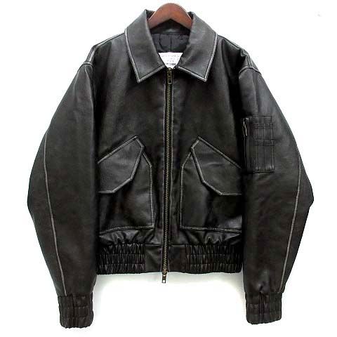 アンダーハンク ANDER HUNK レザー フライト ジャケット ヴィンテージ加工 中綿 合成皮革 ブラック 黒 M AH093002BW 美品