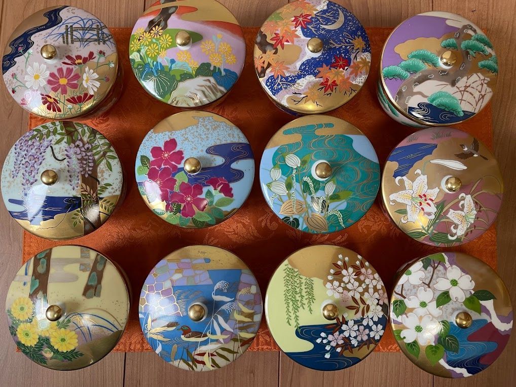 希少　限定　羽柴正和　宮中の花の歳時記　高級煎茶椀12客セット 羽柴正和宮中の花の歳時記高級煎茶椀12客セット
