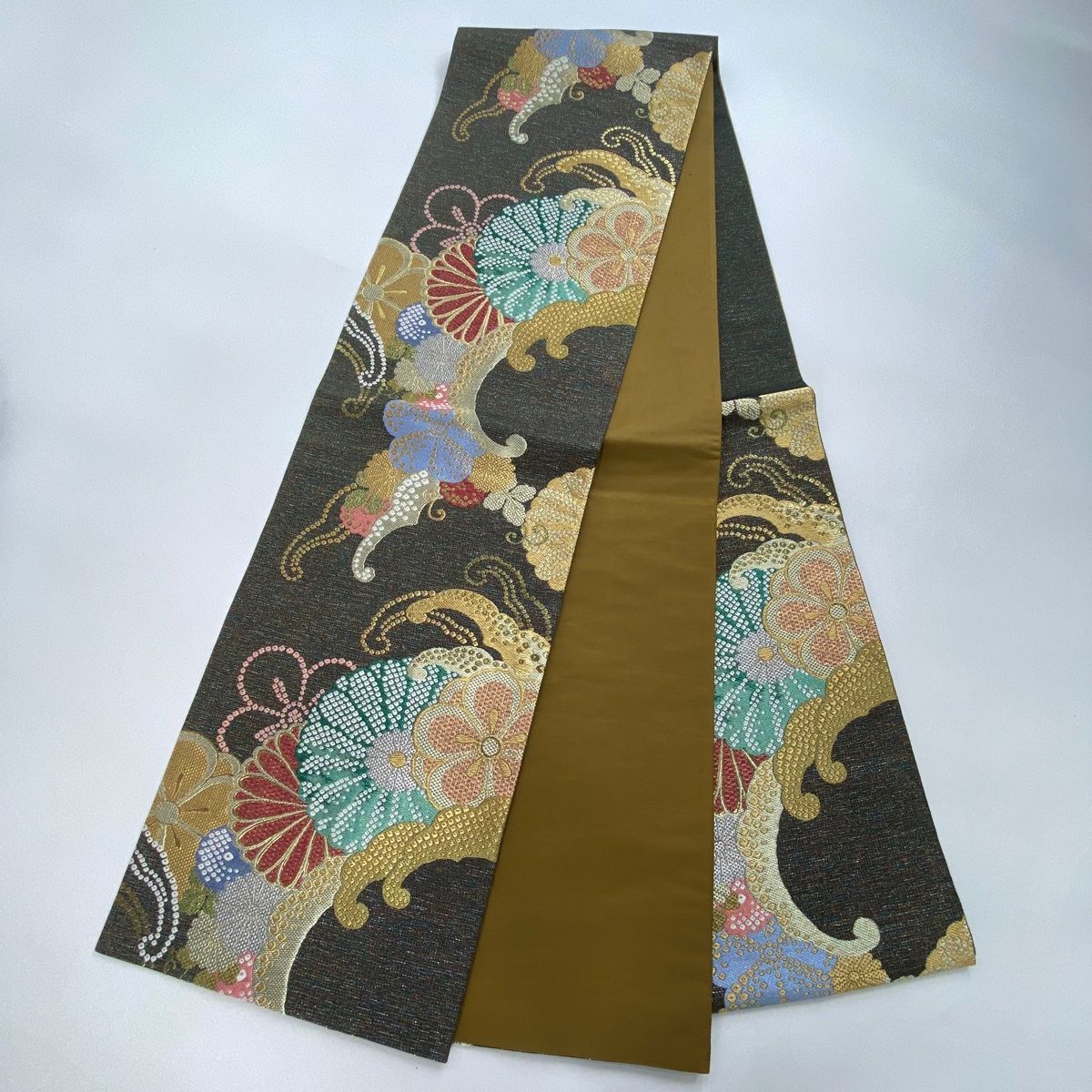 ❤️振袖　着丈174cm 袖丈69cm M〜Ｌ 袋帯　6点フルセット　正絹 振袖 身丈174cm 裄丈69.5cm L 袷 袋帯フルセット 牡丹 絵馬 金彩