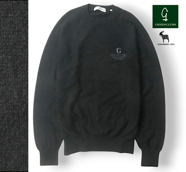 90s ヴィンテージ！美品 GREENCLUBS グリーンクラブ ライカ 高級！カシミア100％ 刺繍ロゴ  ニットセーター 黒 4 XL【参考価格￥29，700-】