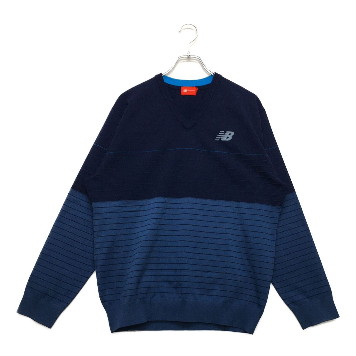 中古 メンズ ニューバランスゴルフ New Balance golf ニット 6(LL) 紺 ネイビー 長袖Vネックセーター ボーダー