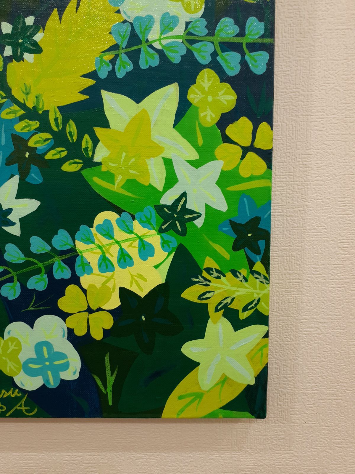 緑だらけの作品 サムホールサイズ 高級紙にアクリル絵の具 画家 小楠 