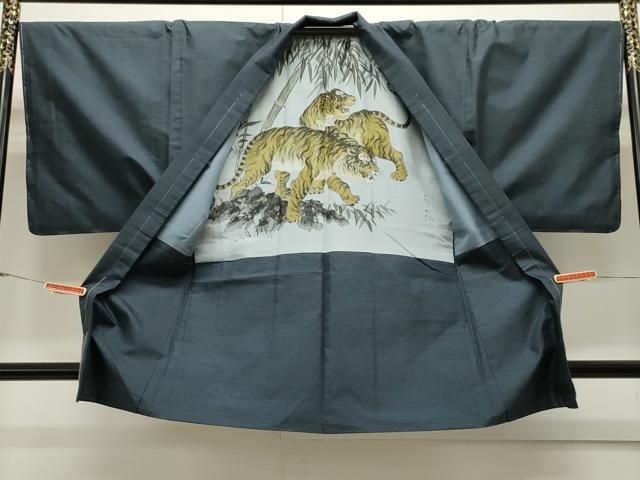 平和屋着物＃男性 本場大島紬 長羽織 100亀甲 総詰め 証紙付き 正絹 ♥ CAAW4942dy