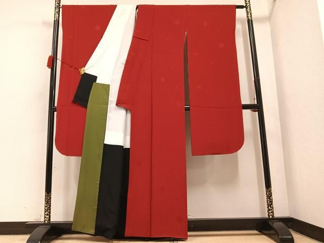 平和屋着物 世界的ファッションデザイナー 山本寛斎 kansaiブランド 振袖 色無地 草花地紋 紅海老茶色 正絹 AABB8201ph