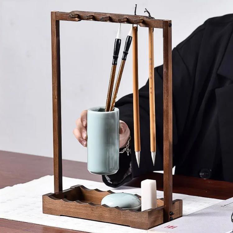 筆吊り 10本吊り 木製 竹 毛筆吊り 筆掛け 書道小物 書道 習字 道具 筆 