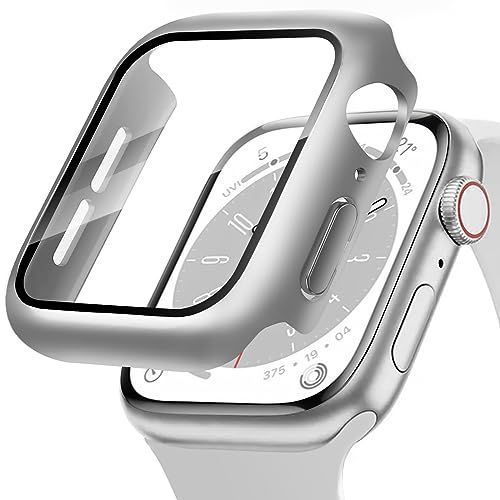 40mm_シルバー POLINK 対応 Apple Watch ケース Series 987654SE2SE 40mm PC素材 強化ガラス アップルウォッチ 保護カバー 超薄型 高耐久 耐衝撃 高透過率 指紋防止 対応 Apple Watch カバー 全面保
