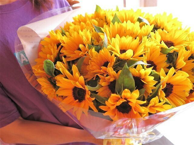誕生日プレゼント 女性 ひまわり 花束 生花使用 ヒマワリ 25本使用 品種はおまかせとなります 花言葉 あなたを幸せにします