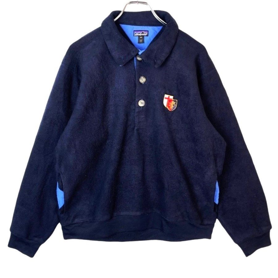 80s90sUSA製パタゴニアPatagoniaプルオーバーフリースジャケットボアジャケット紺ネイビー刺繍ワンポイントGenoaCFCジェノアCFCサッカーvintageヴィンテージ41223