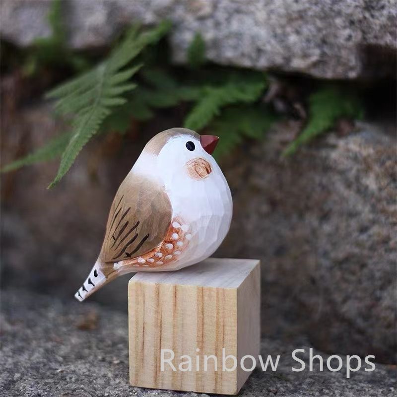 新品未使用】鳥好きさんへのプレゼント 置物 木彫り 文鳥 天然木