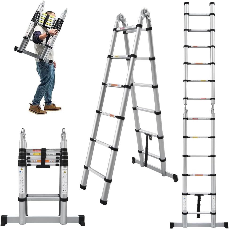 DayPlus 伸縮脚立はしご両用脚立1.9 m 1.9 伸縮はしご最長3.8 兼用脚立 スーパーラダー 折り畳み伸縮梯子 アルミはしご 持ち運びに便利 軽量 耐荷重150 kg 室内室外両用 自動ロック 安全ロック スライド式 アルミ梯子