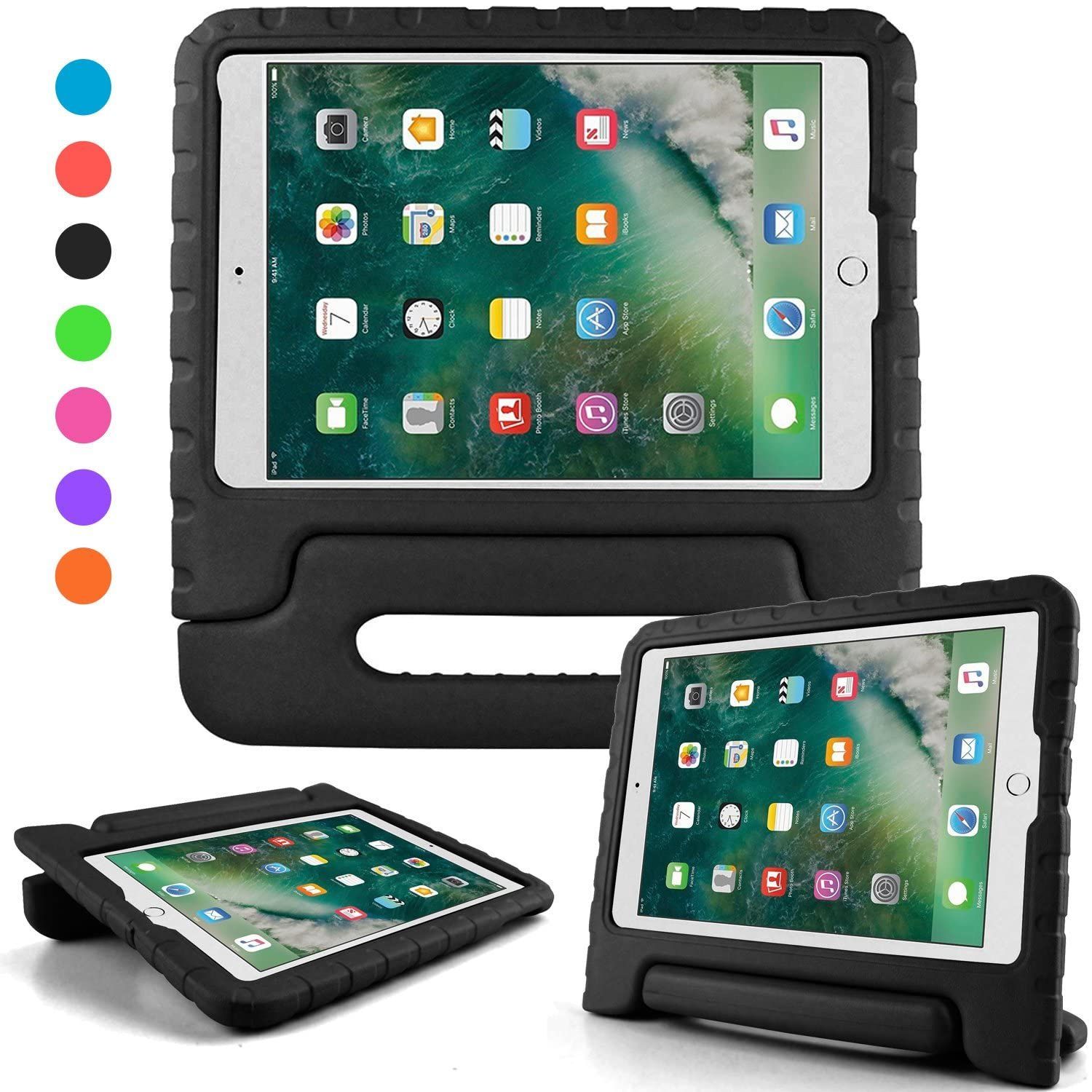 【在庫セール】超軽量 耐衝撃 キッズ スタンド ケース ハンドル付き ケース EVA air 保護 ipad 新型 ipad Apple air2 iPad iPad 9.7 9.7 2017 2017 適応 アイパッド カバー 2018 (ブラック)