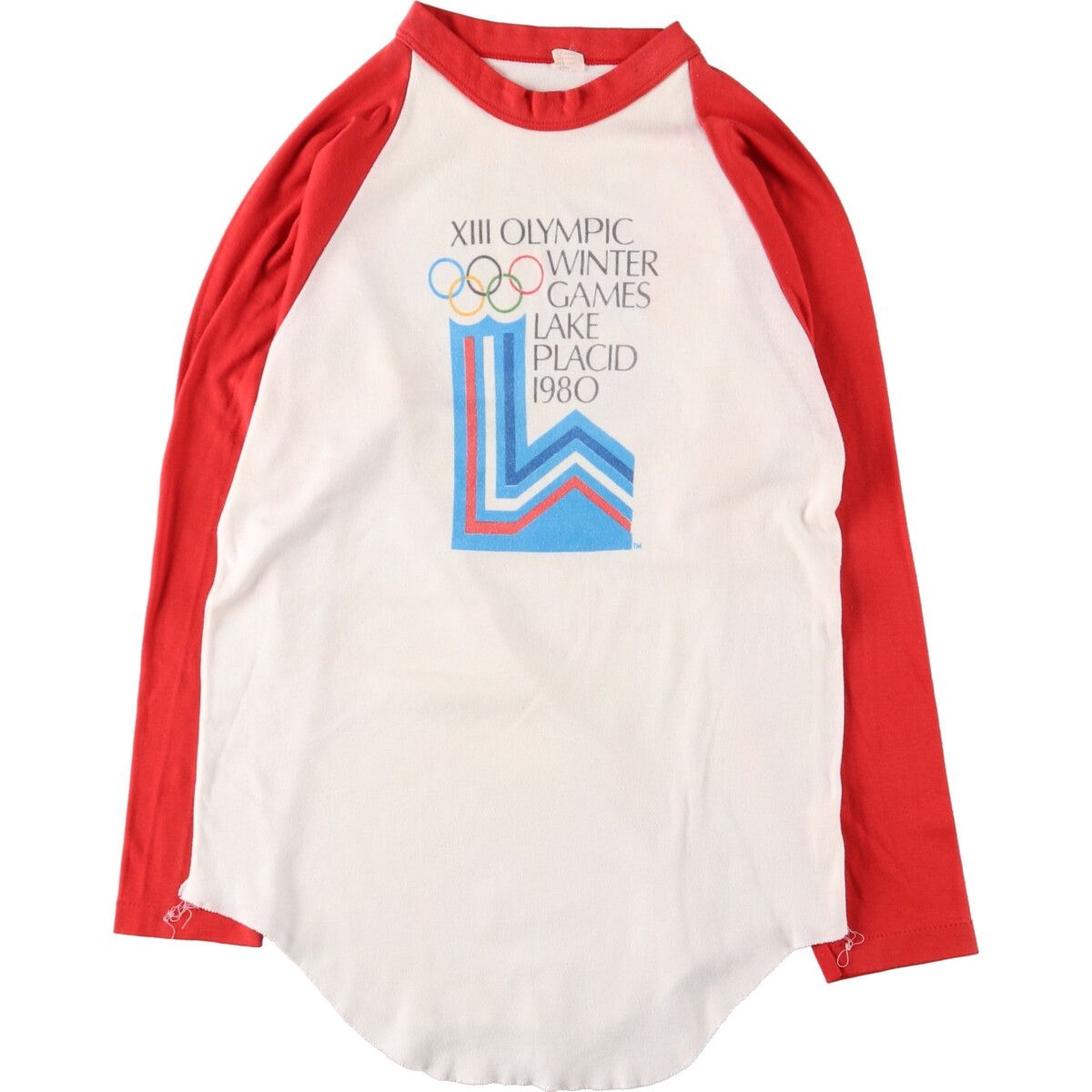 古着 80年代 LAKE PLACID 1980 レークプラシッドオリンピック 1980 両面プリント ラグランスリーブ ロングTシャツ ロンT USA製/eaa423655