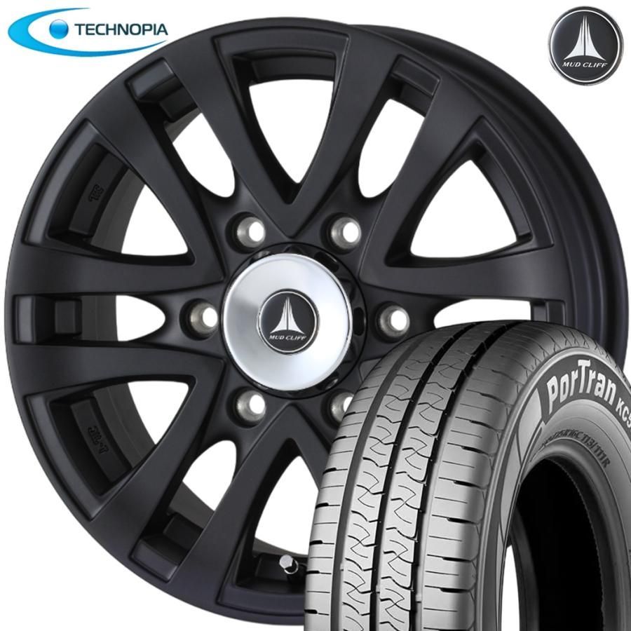 期間 ラジアル テクノピア MUD CLIFF マッドクリフ 15ｘ6.0 ＋33 6H 139.7 マットブラック ｘ４本 KUMHO クムホ ポートラン KC53 195 80R15