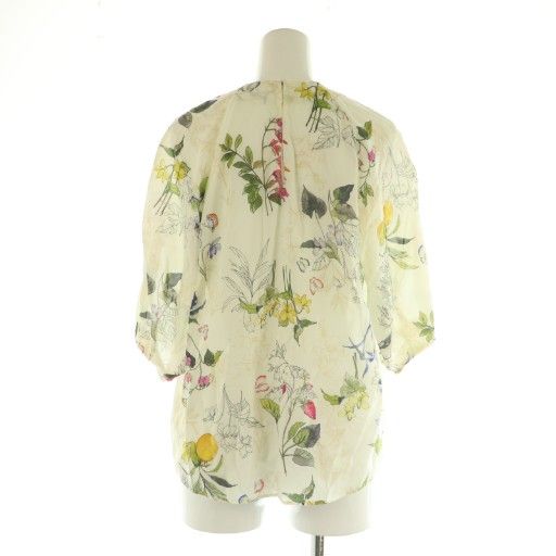 トゥモローランド collection 24 SS パピヨンフラワープリントブラウス 五分袖 プルオーバー ギャザー 36 アイボリー MY OS