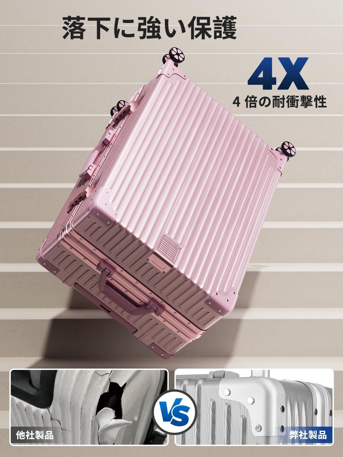  数量 Airmood スーツケース 機内持ち込み キャリーケース 軽量 アルミフレーム トロリーケース キャリーバッグ TSAロック 静音 大型 耐衝撃 出張 旅行 S サイズ ブピンク 42 L 2泊3日 ダブルキャスター その他 旅行かばん 小分けバッグ