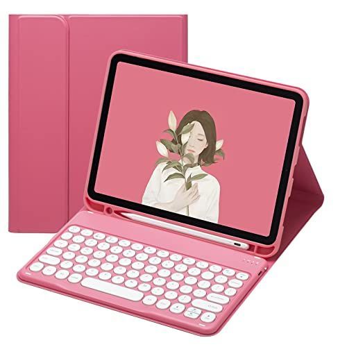 iPad mini1/2/3/4/5_濃いピンク iPad mini5 mini4 mini 1 2 3 キーボード ケース 丸型キー 可愛い カラーキーボード カラフル iPad Mini 第 5 世代 アイパッド ミニ5 丸い 分離式 キーボード付き カバ