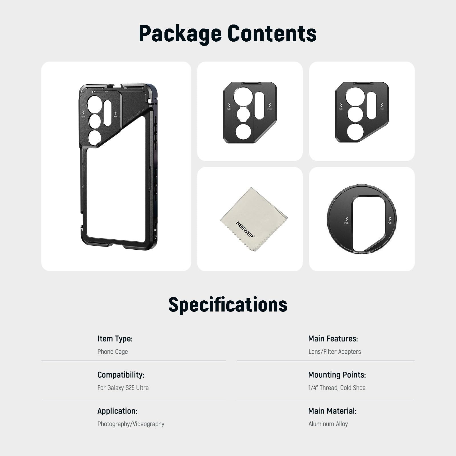 PA082 ビデオ録画用 67mmフィルターアダプター|17mmレンズバックプレート|Tマウントアダプター|クリーニングクロス1枚付き ビデオリグ スマホスタビライザー Ultra S25 Galaxy コンパチブル スマホケージ NEEWER