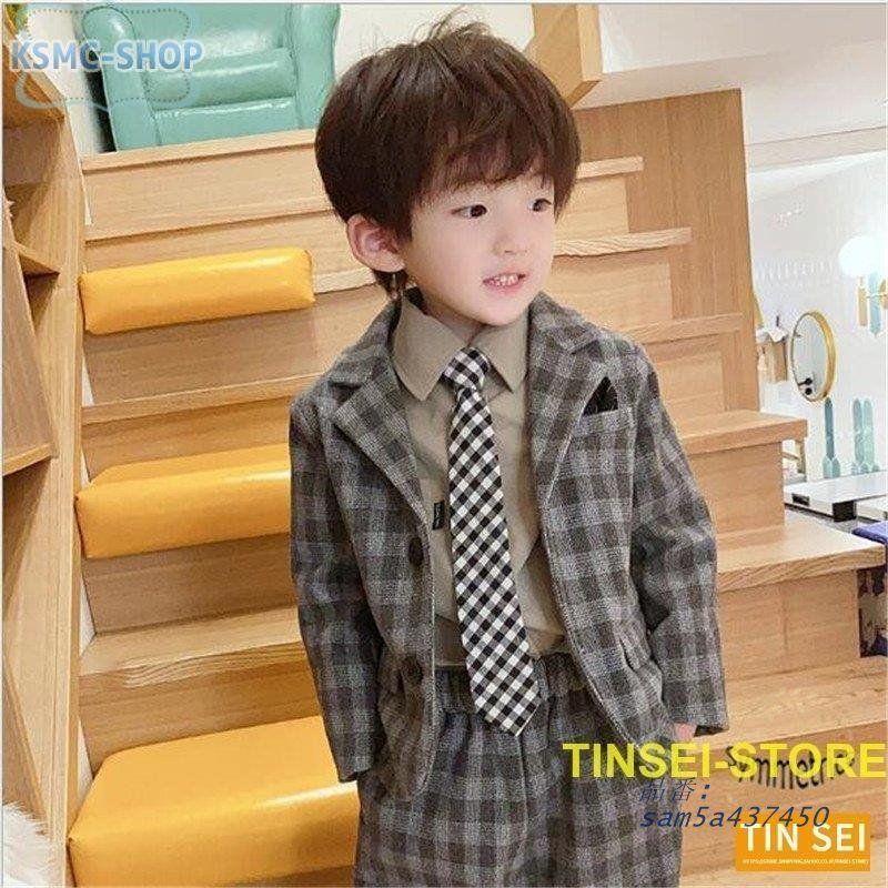 キッズスーツ 2点セット チェック柄 タキシードスーツ 男の子スーツ おしゃれ 卒園式入園式 上下セット フォーマル 結婚式 子供服 男児 発表会 ジュニア 入学式 am 5 a 437450