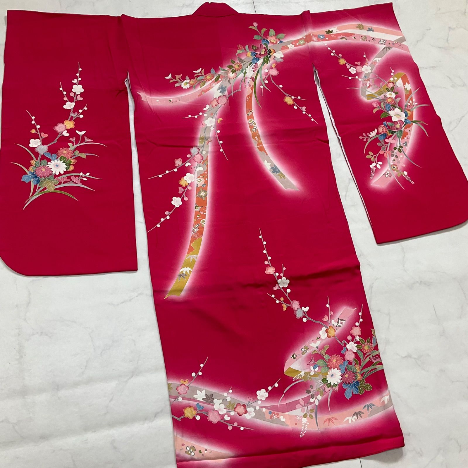 ◆kimono one◆♥同然◆7歳くらい用◆女の子着物◆手描き友禅◆正絹◆子供着物◆七五三◆袷◆裄58㎝肩丈121㎝◆七五三お詣り女の子着物こどものひお正月卒業式十三詣り◆G317