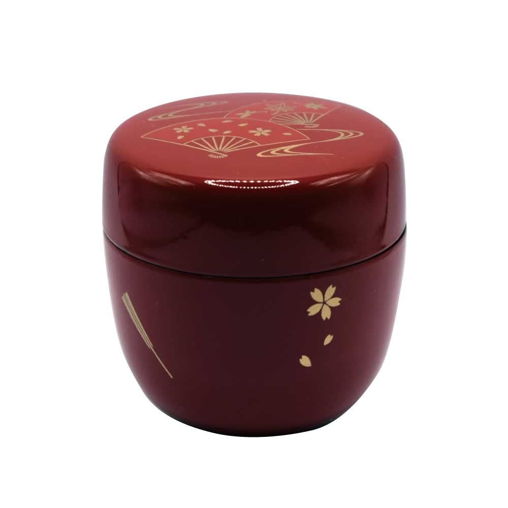 2384 茶道具　中棗 なつめ 2客　扇面 金彩 茶道具 中棗 棗 なつめ 朱 扇面流水 樹脂製 茶道 抹茶 [C.朱