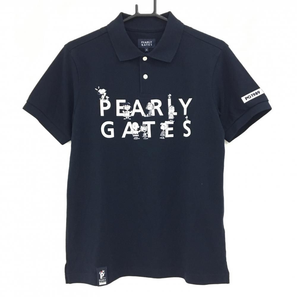 パーリーゲイツ×PEANUTS 半袖ポロシャツ ネイビー スヌーピー 日本製 メンズ 4 M ゴルフウェア PEARLY GATES