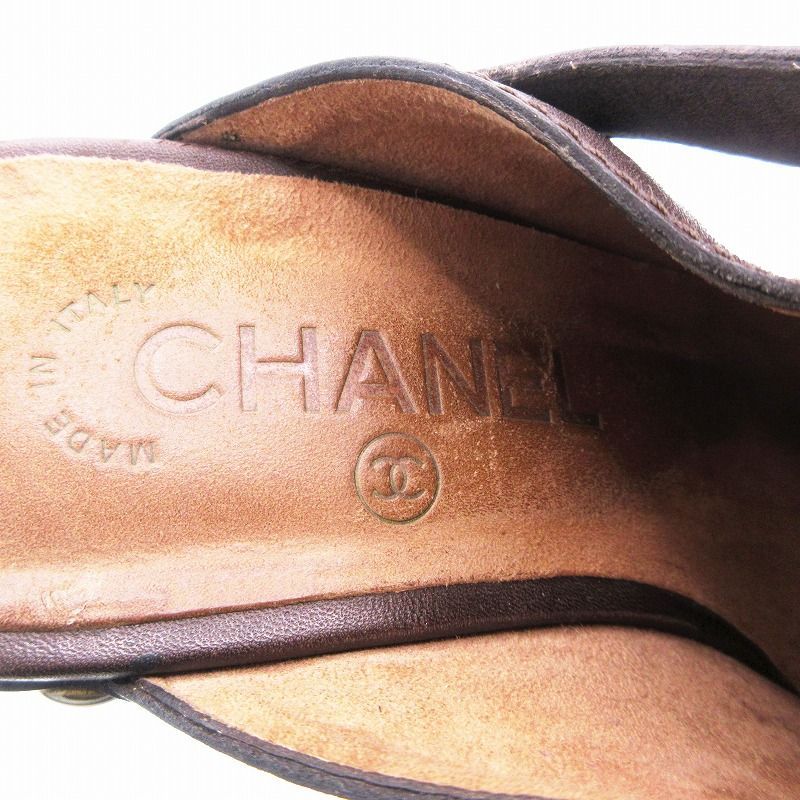 シャネル CHANEL サボ サンダル ウッドソール 厚底 レザー ココ