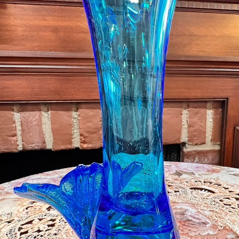 レトロ ブルー フリル 花瓶 青 花 フラワーベース 花器 綺麗 ガラス製