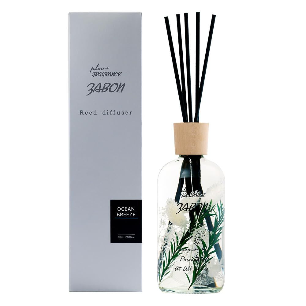 プルプラ ZABON リードディフューザー ルームフレグランス 500ml 大容量 約6ヶ月分 芳香剤 スティック付き ドライフラワー ハーバーリウム オーシャンブリーズ
