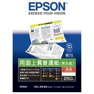 （まとめ） エプソン EPSON 両面上質普通紙＜再生紙＞ A4 KA4250NPDR 1冊（250枚） 