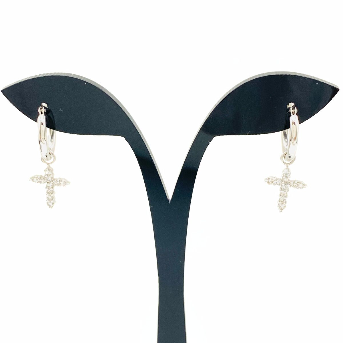 クロスモチーフ デザインピアス プラチナ メレダイヤ フープ