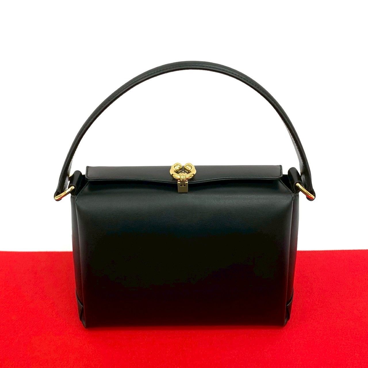 OLD GUCCI グッチ レザー ハンドバッグ ブラック ホースシュー 金具