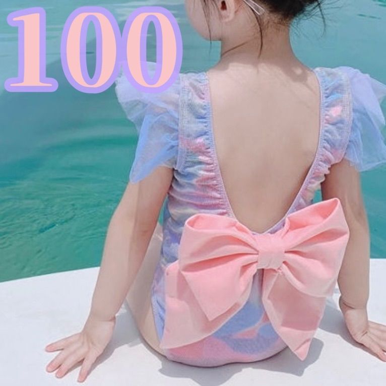 かわいい♡マーメイド ゆめかわ ワンピース水着 リボン 子供 女の子 100