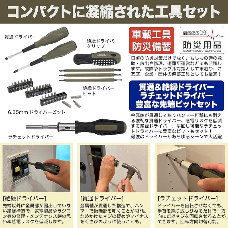 ネセクト ツールセット 79種類 DIY-ホームメンテナンス 自動車バイク整備 工具セット トルクス ラチェット 防災用品 家具組立 日本 企画品 1