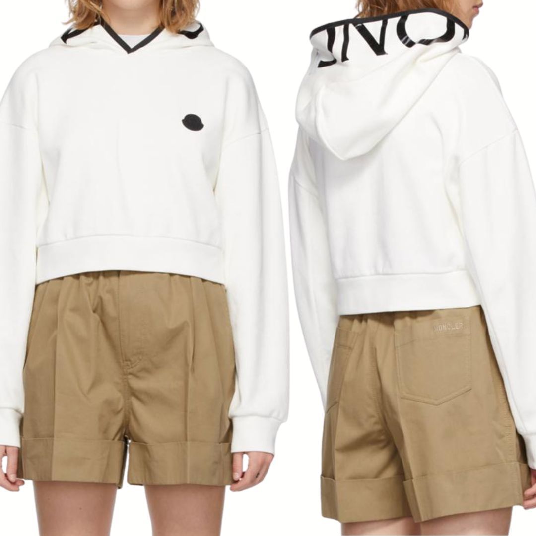 【新品未使用タグ付き】MONCLER クロップド ショート丈パーカー　L　白色 定価9万円！！☆新品未使用タグ付き品☆ MONCLER Cropped