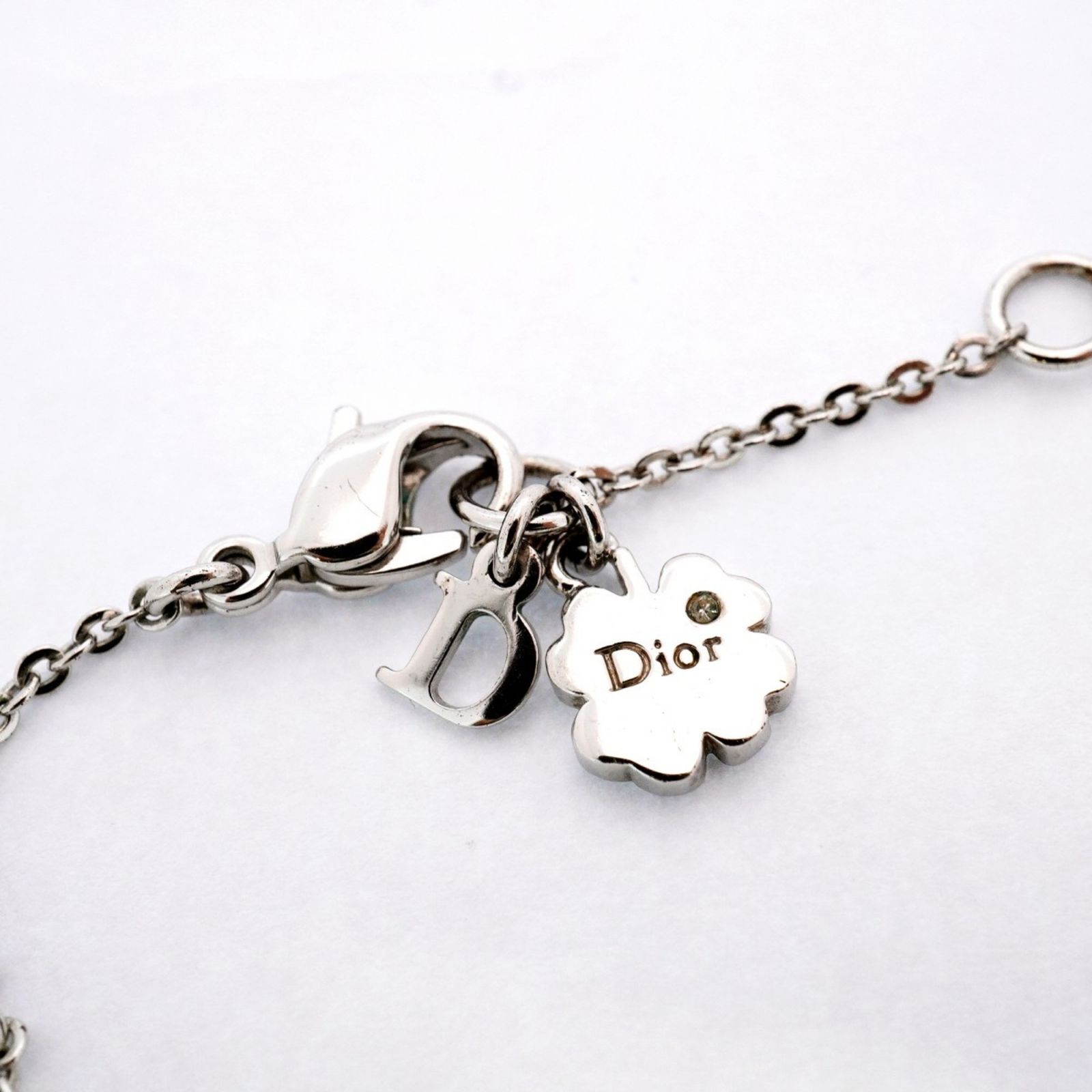 Christian Dior リボン ロゴ ネックレス ラインストーン シルバー 美品♡ディオール ネックレス リボン ロゴ ラインストーン