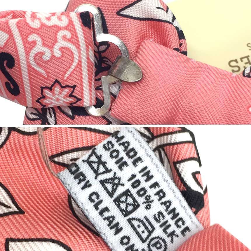 未使用 HERMES エルメス ヌー・パピヨン 蝶ネクタイ 花咲く織物 ピンク 