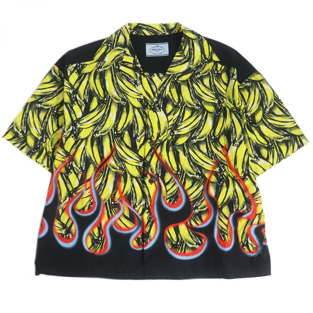 美品□18AW PRADA/プラダ UCS321 バナナ フレイム 総柄 半袖 開襟 