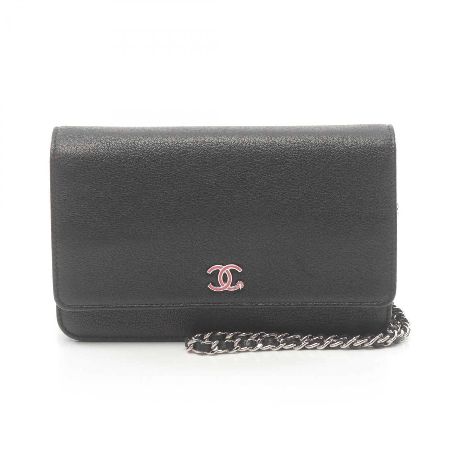 シャネル CHANEL ショルダーバッグ ラッキークローバー ブラック レザー チェーンウォレット レディース Used A
