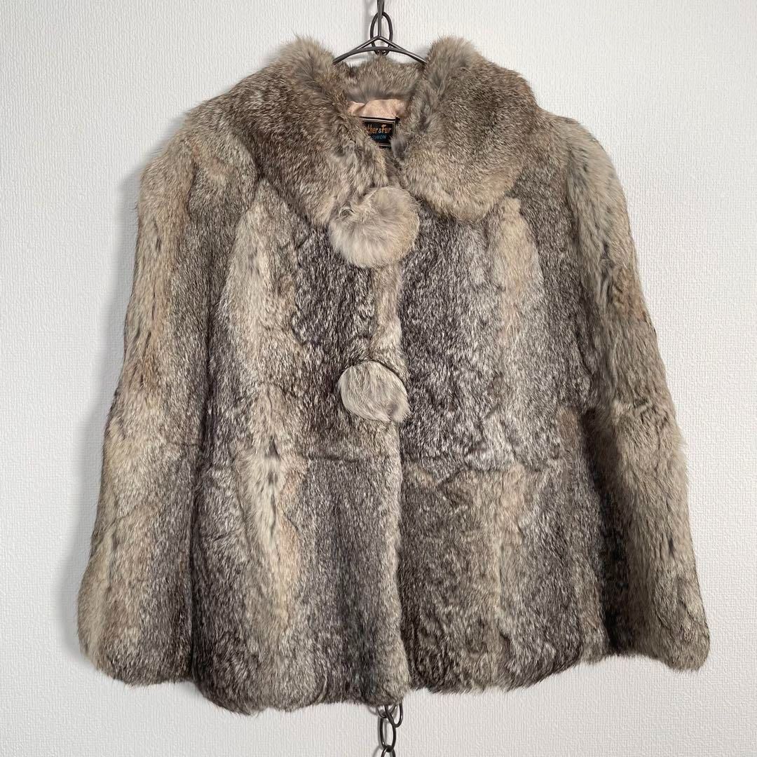 70s ヴィンテージ LEATHER-FUR ラビットファー ポンチョ 成人式