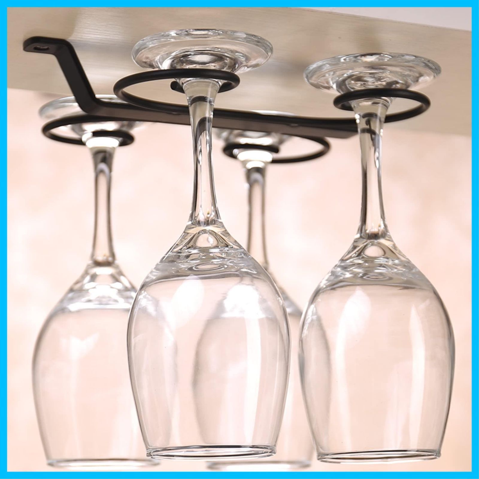 2列 コンパクト 吊り下げ ワイングラスハンガー ネジ止め スチール ワイングラスホルダー ブラック NOELAMOUR