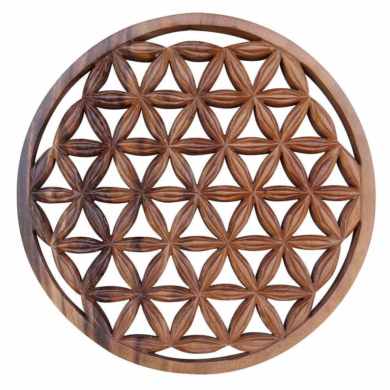 フラワーオブライフ 生命の花 木彫りの壁掛けレリーフ 直径29cm スワール無垢材 アジアン雑貨 バリ雑貨 ハワイアン雑貨 壁飾り 彫刻 神聖幾何学アート 曼荼羅アート 森羅万象 ヨガ 風水 プルメリア Flower of Life 050223